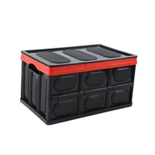 Car Trunk Organizer, Foldable Plastic Cargo Storage Box with Lid, Large Black