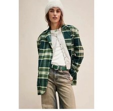 Free People Oversized Reggie Blazer Single Breasted Green Plaid Size Large