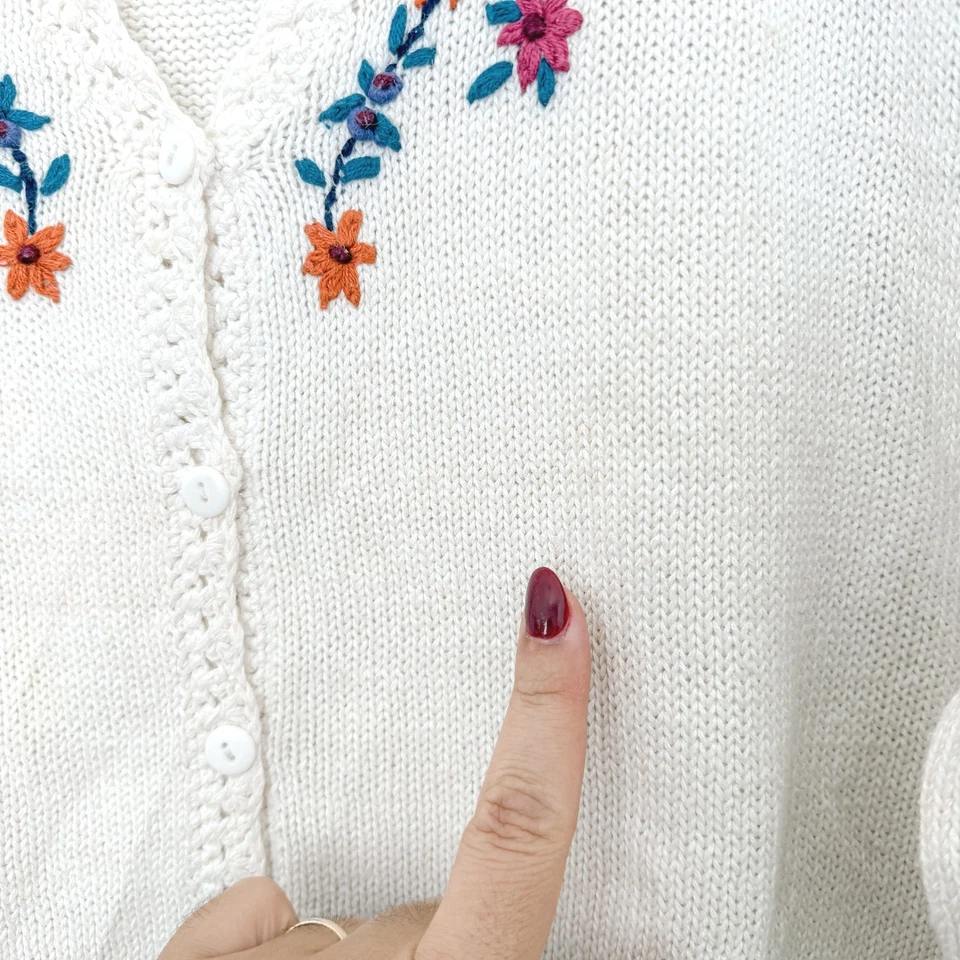 Cárdigan de Colección Huntington Ridge para Mujer Talla S Crema Bordado Floral Cottage Acogedor Foto 3 de 4