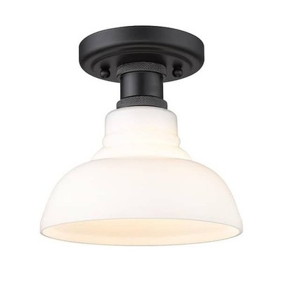 Golden Lighting Carver 7.5'' 1-Light Matte Black Flush Mount Vintage Glass