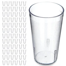 Stackable 12oz Plastic Tumblers Clear Pebbled Cups for Restaurant Cafeteria 24pk