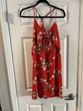 Goldspark Red Floral Flower Front Tie Sundress T Back Bohemian Spaghetti Straps