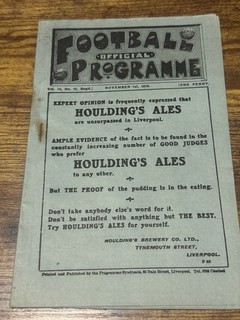 1919/1920 Liverpool V Burnley / Blackburn Reserves Football Programme
