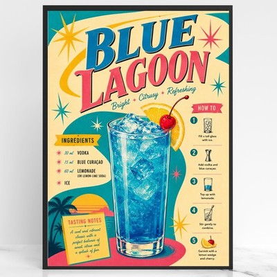 Blaue Lagune Cocktail Rezept Getränk Wanddruck Kunst Poster Wohndeko Küche