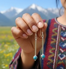 Turquoise gemstone Dangle Drop earrings 925 Sterling Silver handmade earring