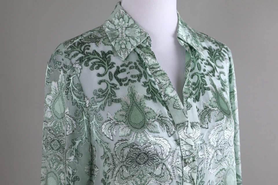 ALICE + OLIVIA $395 Eloise Silk Blend Sheer Button Down Shirt Top Size Small - Image 4 of 4