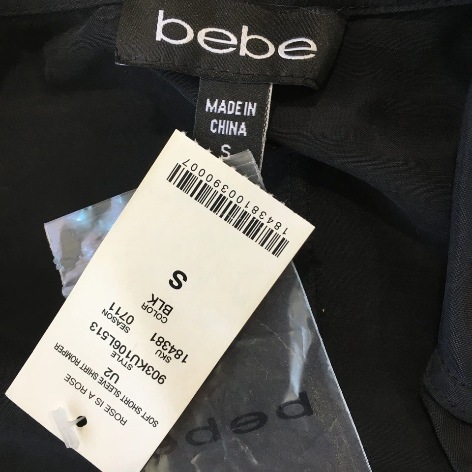 NUEVO CON ETIQUETAS BEBE Mameluco de una pieza negro suave manga corta con puños para mujer talla pequeña Foto 2 de 4