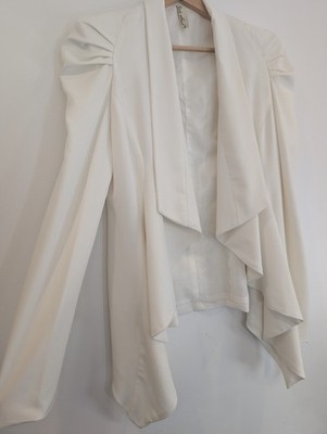 Fresh Soul Jacket White Womens Size 8 Waterfall Collared Pleated Shoulder Draped