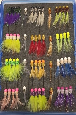 56 Hand Tied Crappie Jigs  1/16th oz. #4 hook.Round Head No Eyes Made in the USA