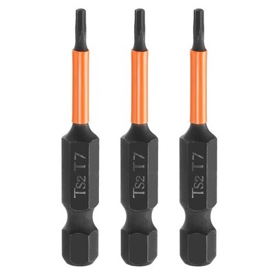 3pcs T7 Torx Head Screwdriver Bit 2'' Long 1/4'' Hex Shank Magnetic Screw Driver