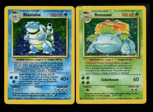 Blastoise 2/102 Base Set 1999 Venusaur 15/102 Holo Vintage Pokemon Card Lot WOTC
