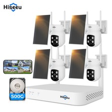 Hiseeu 4MP 10CH Wireless Wifi Audio PTZ Solar Battery Security Camera System HDD