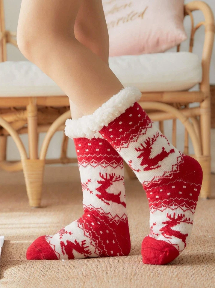 Mujer Zapatilla Calcetines Antideslizantes Tejidos Esponjosos Gruesos Suave Cálidos Sherpa con Empuñaduras Foto 3 de 4