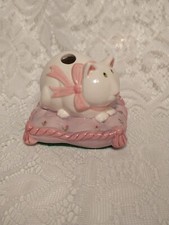 Ceramic Cat and Mouse on Pink Pillow Pencil or Toothbrush Holder Cute tblvl1 WAH