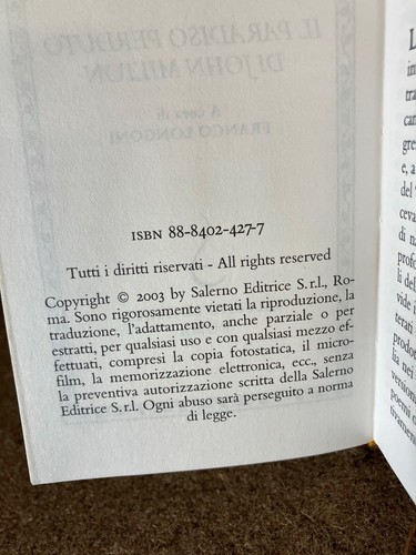 IL PARADISO PERDUTO DI JOHN MILTON Paolo Rolli Salerno Editrice 2003 F. Longoni - Picture 7 of 8
