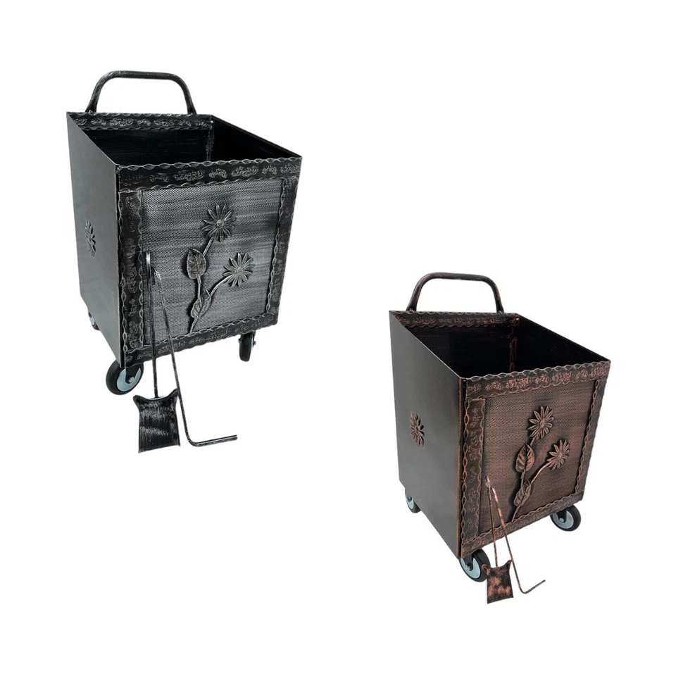 ANGELO PEGORARO CARRELLO PORTALEGNA PORTAPELLET FERRO BATTUTO PER PELLET O LEGNA 42x37x72 cm