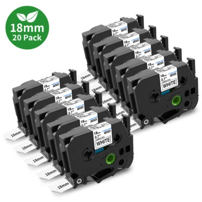 PRINTER-MALL 20PK Label Tape TZe-241 18mm White Comp. for Brother P-Touch PT-2030 D450 D600