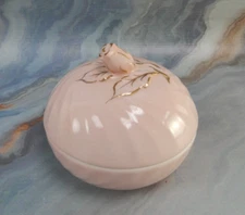 Vintage Laslo For Mikasa Pink Trinket Box w/Rose Lid