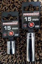 Powerbuilt 15mm 3/8" Drive Deep 6Point & Short 12Point Sockets #641020M򜢿M