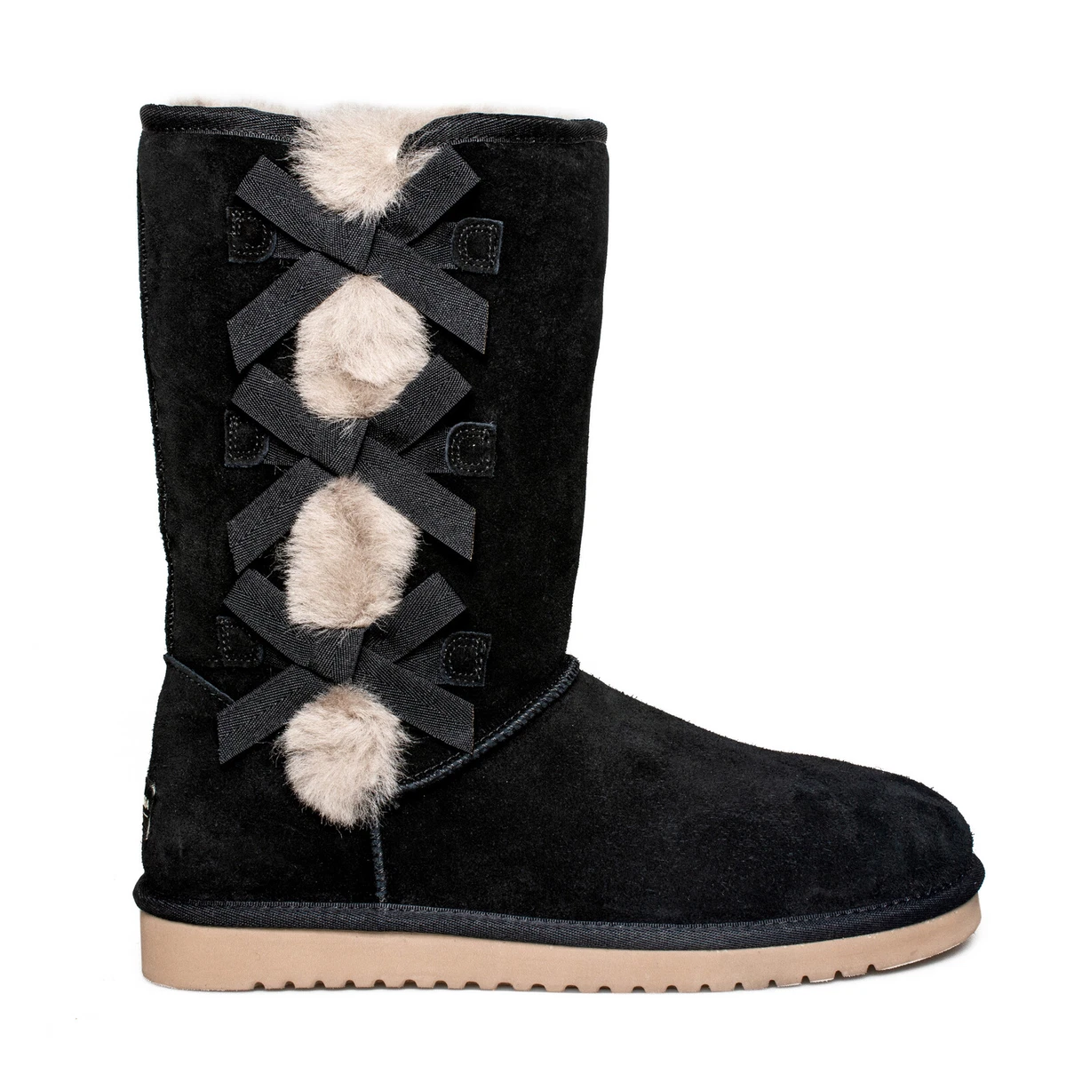 KOOLABURRA BY UGG VICTORIA TALL BLACK SOFT SUEDE FUR WOMENS BOOTS
