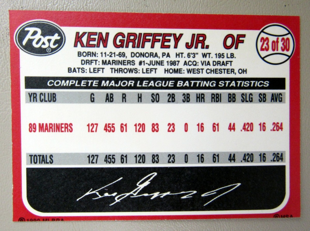 1990 Post Cereal #23 Ken Griffey Jr Mariners Baseball Card