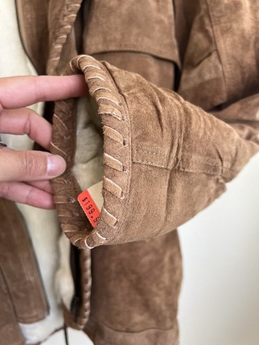 NWT Vtg 80S Dalmys Suede Leather Faux Shearing Jacket W Hood Brown Zip Up Sz M - Picture 12 of 19