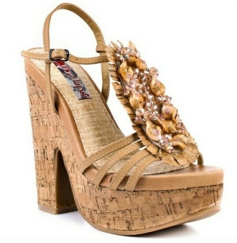 👡Two Lips Natural Blondie Tan Embellished Cork Platform Sandals Shoes ~10 M3020 - Picture 3 of 11