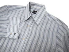 Hugo Boss Mens Shirt L Fitted Blue White Striped Long Sleeve Button Collared