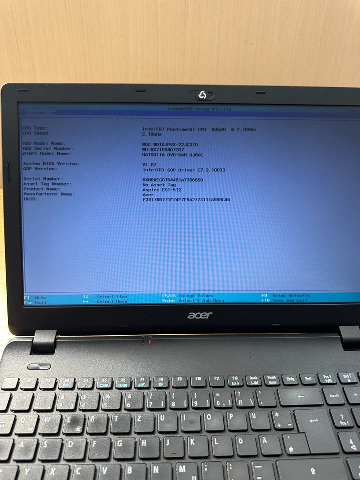 Acer Aspire ES1-512 15,6" Laptop Notebook mit Intel N3540, 4GB RAM 1TB HDD Win10 - Bild 2 von 4