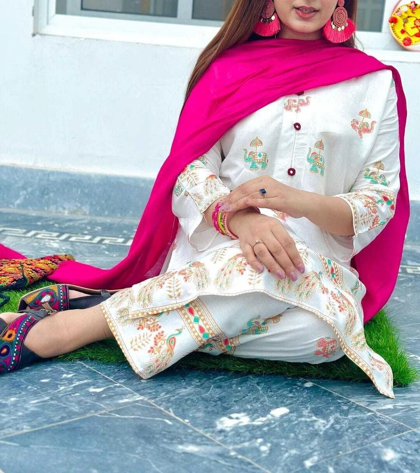 Traje de fiesta indio Salwar Kameez mujer pantalón Kurta con Dupatta Kurti Foto 2 de 4