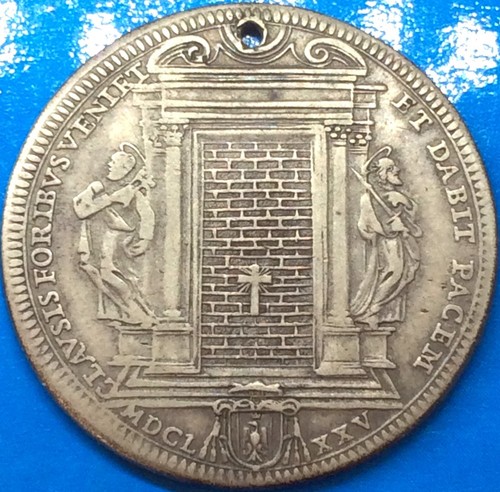 Vatican 1675 Piastra Plata Clement X (1670-1676) Roma 31,32g Hole Ag