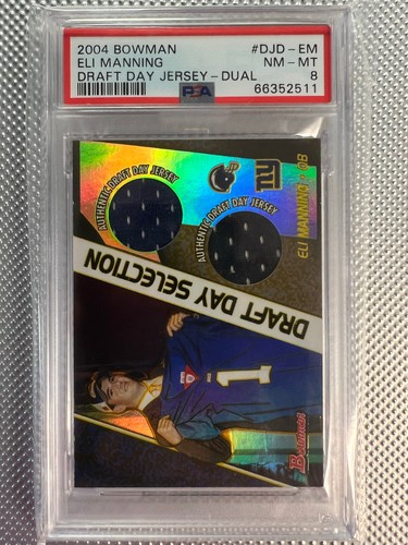 2004 Bowman Eli Manning Draft Day Duel Jersey RC PSA 8 Mint GIANTS - Picture 2 of 2