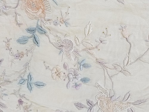 Antique Chinese Silk Hand Embroidered Floral Fringed Piano Shawl 118x111cm - Picture 7 of 12