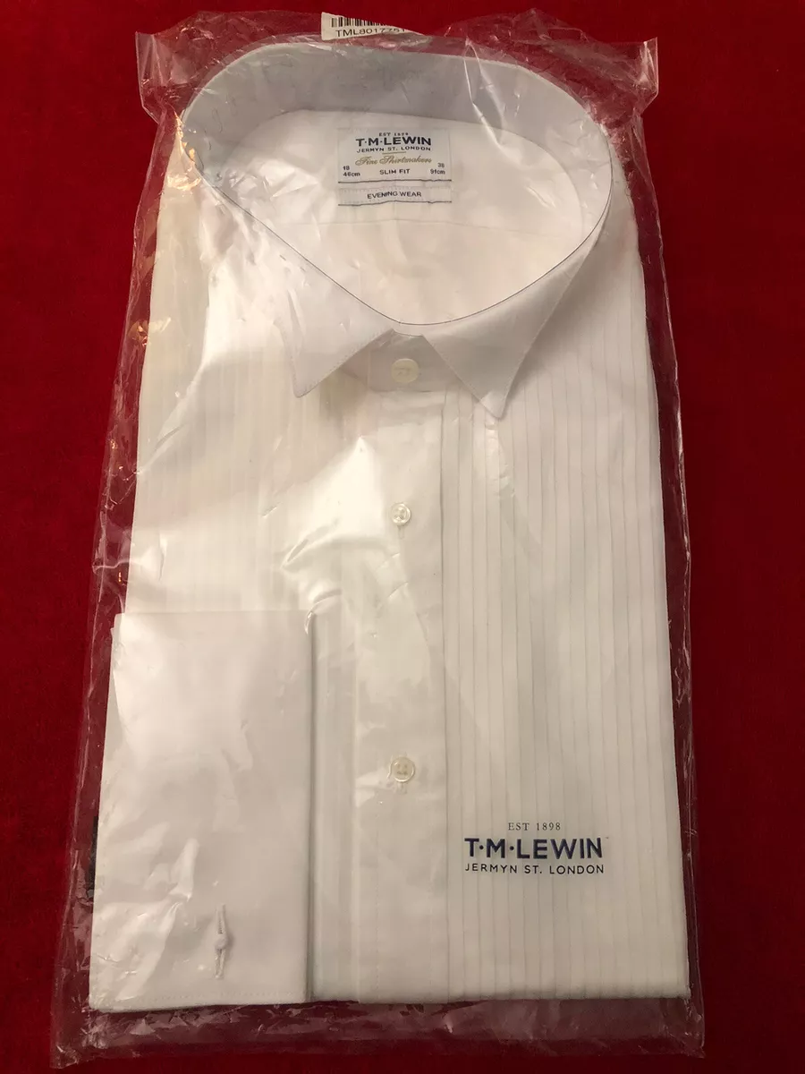 TM Lewin Formal Shirt Wing Collar Pleat front 18 36 Slim Fit Must Iron BNWT