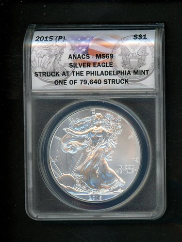 2015 (P) American Silver Eagle Dollar $1.00 $1 ANACS MS69 Philadelphia Mint GEM!