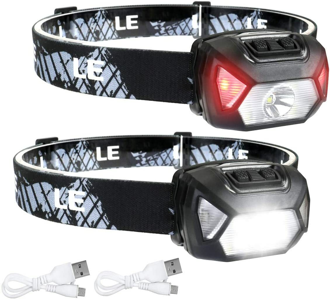 LE Linterna Frontal LED Recargable 2000lux (2 Pack), Linterna Cabeza USB Recarga