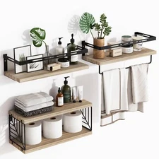 3+1 Tier Floating Shelves Bathroom Shelf with Towel Bar for Bathroom Living Room