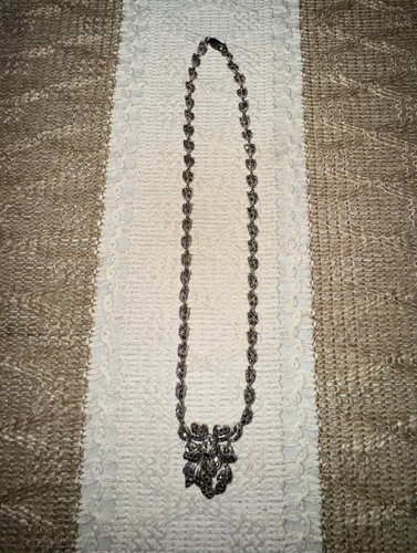 Vintage .925 Sterling Silver Marcasite Flower Pendant Choker 17" Necklace NF - Picture 7 of 9