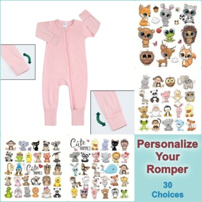 Unisex Baby Romper Heat Transfer Long Sleeve Double Zip Cotton Mittens Footed NW