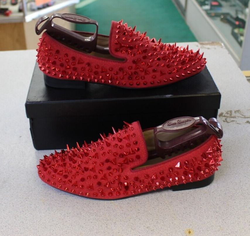 Spikes Red Loafers For Prom Men FERUCCI Red Spikes Loafers Flats