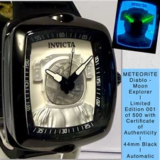44mm Auto METEORITE | LE#001/500 COA | Black MOON EXPLORER Diablo Invicta Watch