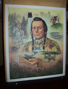 JOHN STEELE ART PRINT IRON EYES CODY ANTI-POLLUTION CAMPAIGN 22.5 X 17