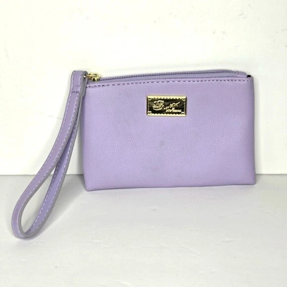 Bolsa de moedas Betsey Johnson pastel roxo lavanda couro orgânico pulseira - Imagem 4 de 4