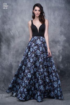 Nina Canacci 5119 Black Blue Brocade Ball Gown Dress 16 | eBay