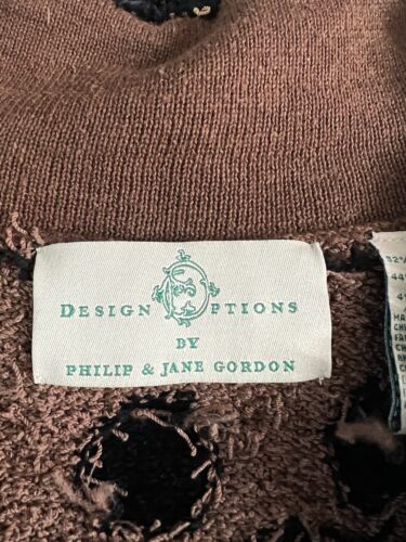 DESIGN OPTIONS BY PHILIP & JANE GORDON Fringe Terry Leopard Sweater Cardigan M - Picture 6 of 10