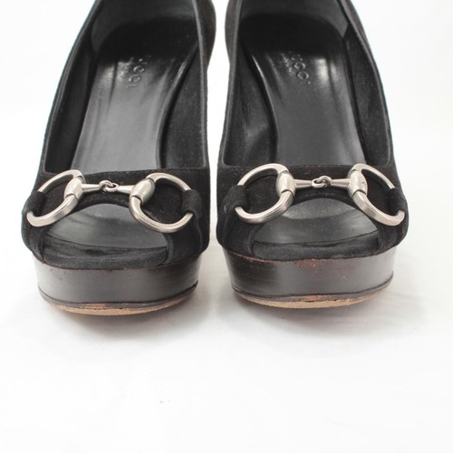 GUCCI Pumps Heel Horsebit Suede Black EU35.5/US5.5 50940c - Picture 3 of 24
