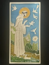 Creaziani Luciano Salerno Italy St Francis of Assisi Tile Signed 8X4