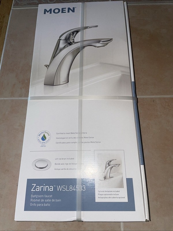 Moen Zarina Chrome one-handle high arc bathroom faucet Model # WSL84533 NIB