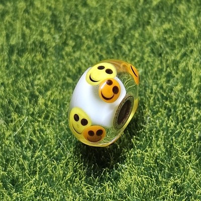 Trollbeads Happy Smiley Face OOAK Unique Glass Bead