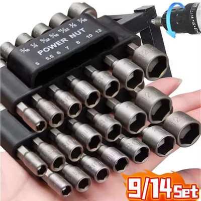 Power Nut Driver Bit Set Quick Change MM & SAE Impact 1/4'' Hex Shank USA
